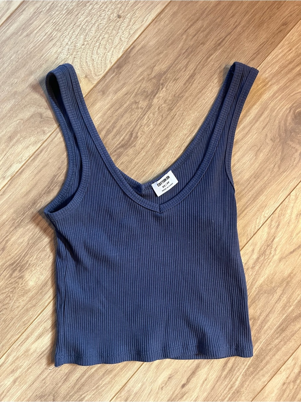 Classic Cotton On blue ribbed basic crop top tank